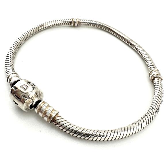 Pandora 925 Authentic Sterling Silver Snake Chain Charm 6.25” Bracelet - Picture 4 of 9